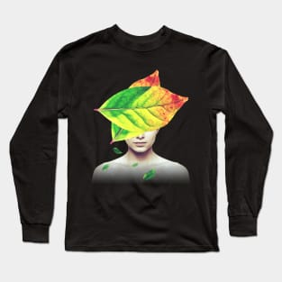 Falling autumn leaves head portrait Long Sleeve T-Shirt